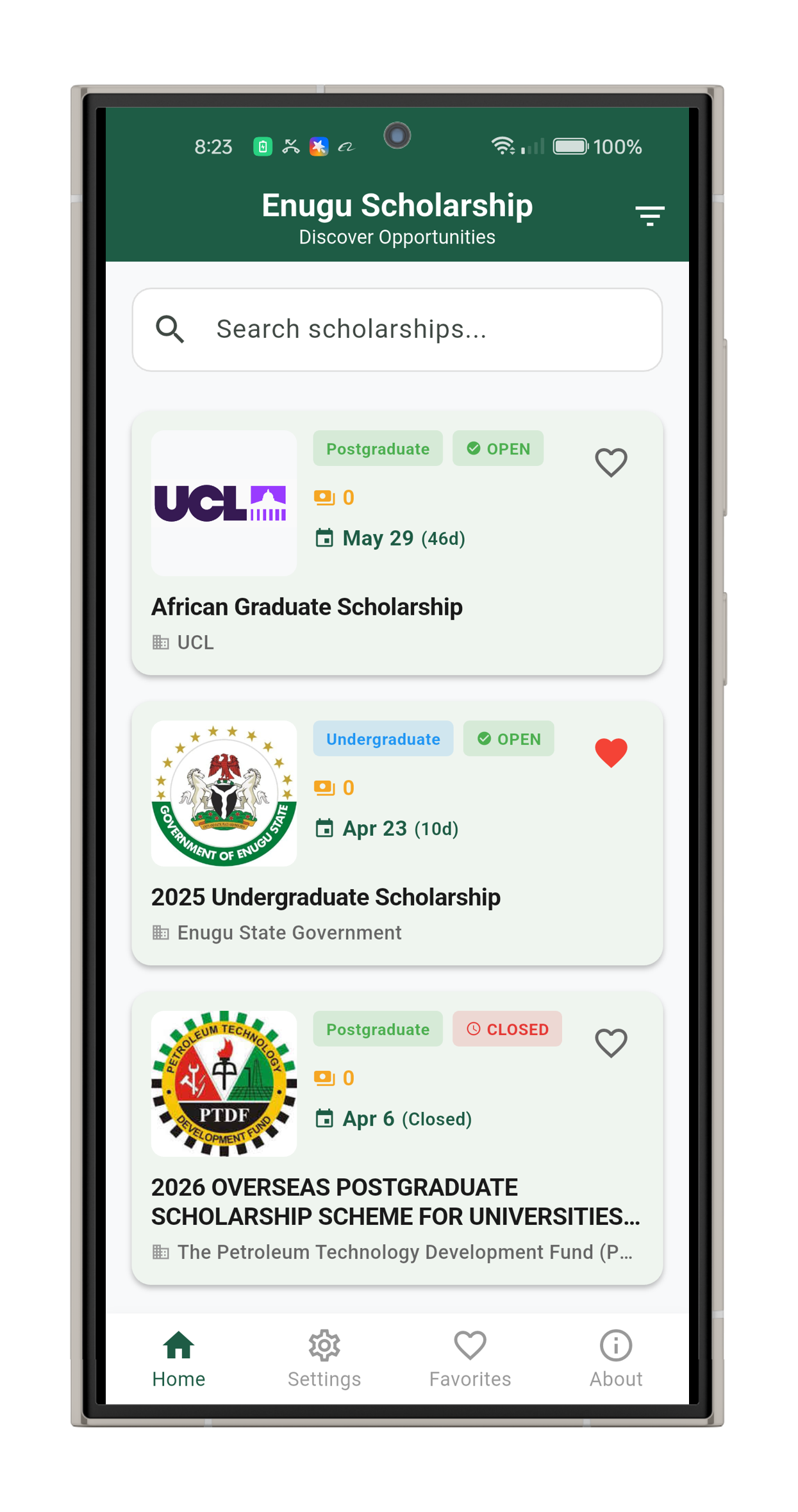 Enugu Scholarship Mobile App Screenshot